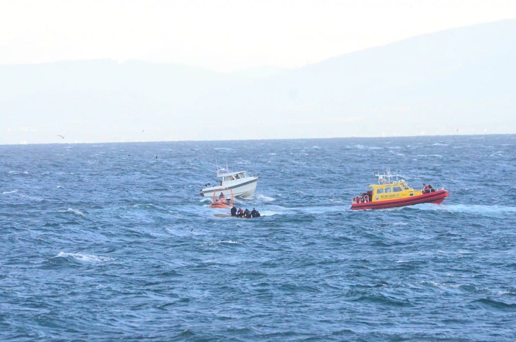 Getting the first person onto the vessel via the swim grid off the stern. Image: RCM-SAR - Station 37 Sooke 