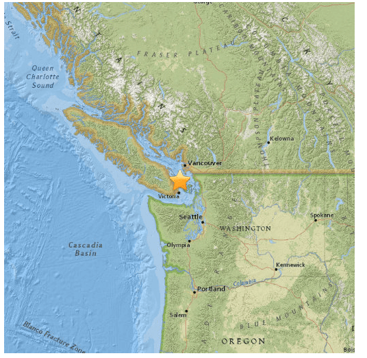 4.9 magnitude earthquake struck near Sidney BC, shakes the entire