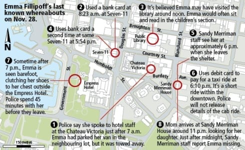 Emma Fillipoff's last known whereabouts 
