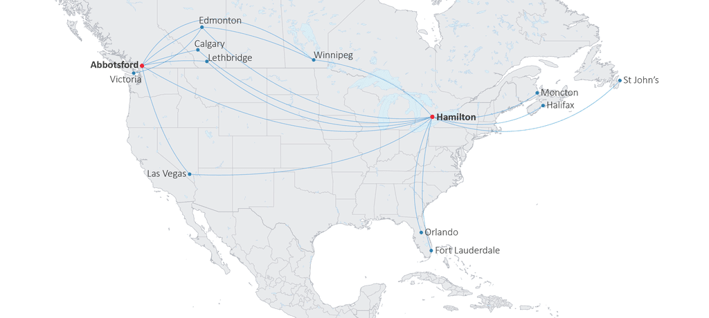 Canada Jetlines Planned Route Map 
