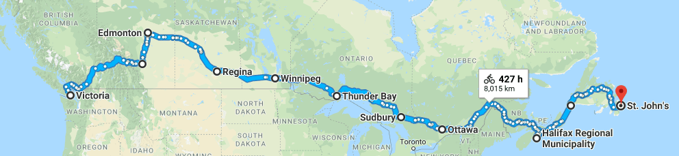 Google Maps Biking Across Canada Alzheimers