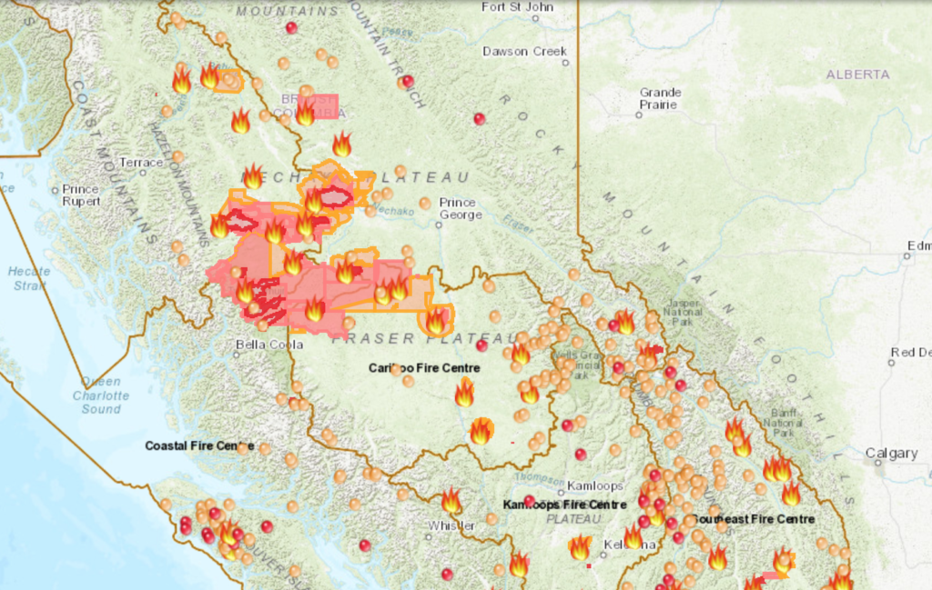This interactive map shows the risk of wildfires across British Columbia