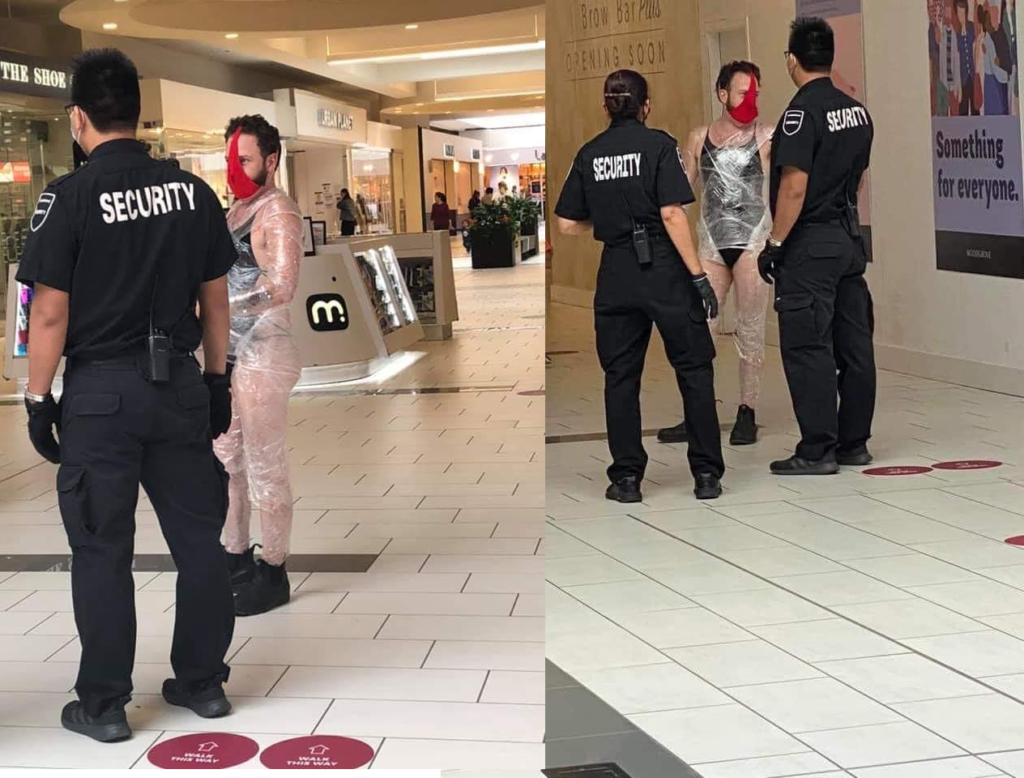 Nanaimo man dressed in saran wrap and underwear spotted at Woodgrove Mall